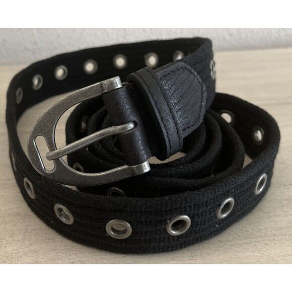 Free People Womens Sz M/L Black Belt Canvas Leather NEW - Picture 4 of 8